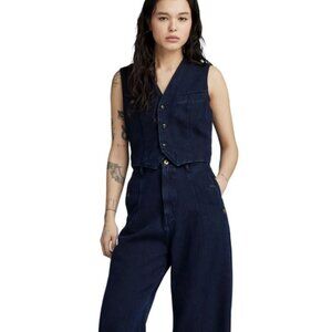 G-Star Denim Waistcoat Small Rinsed Indigo Calvary Denim
